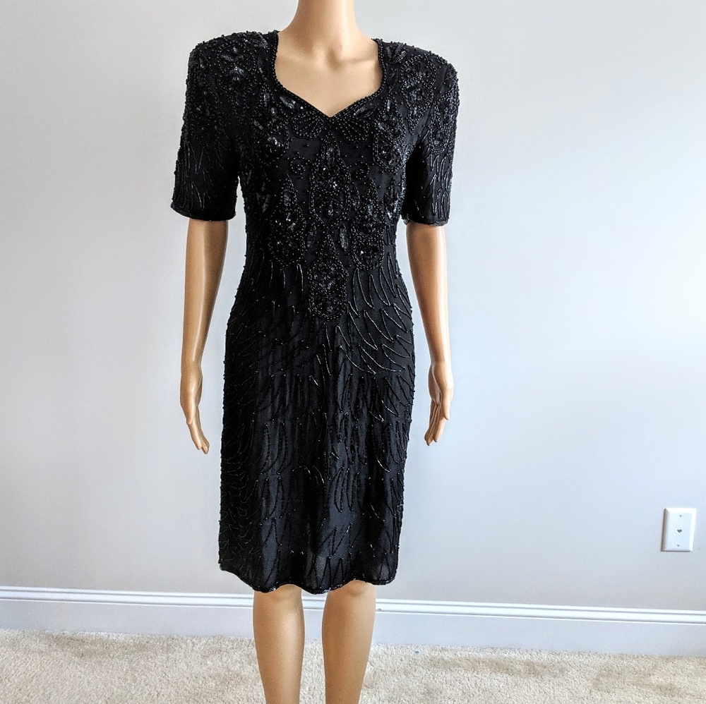 Elegant Black Beaded Evening Dress